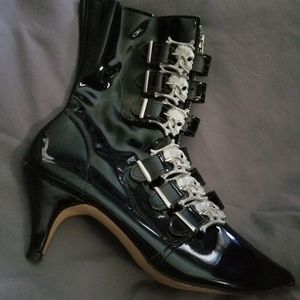 Patent Leather Skull Winklepicker Boots